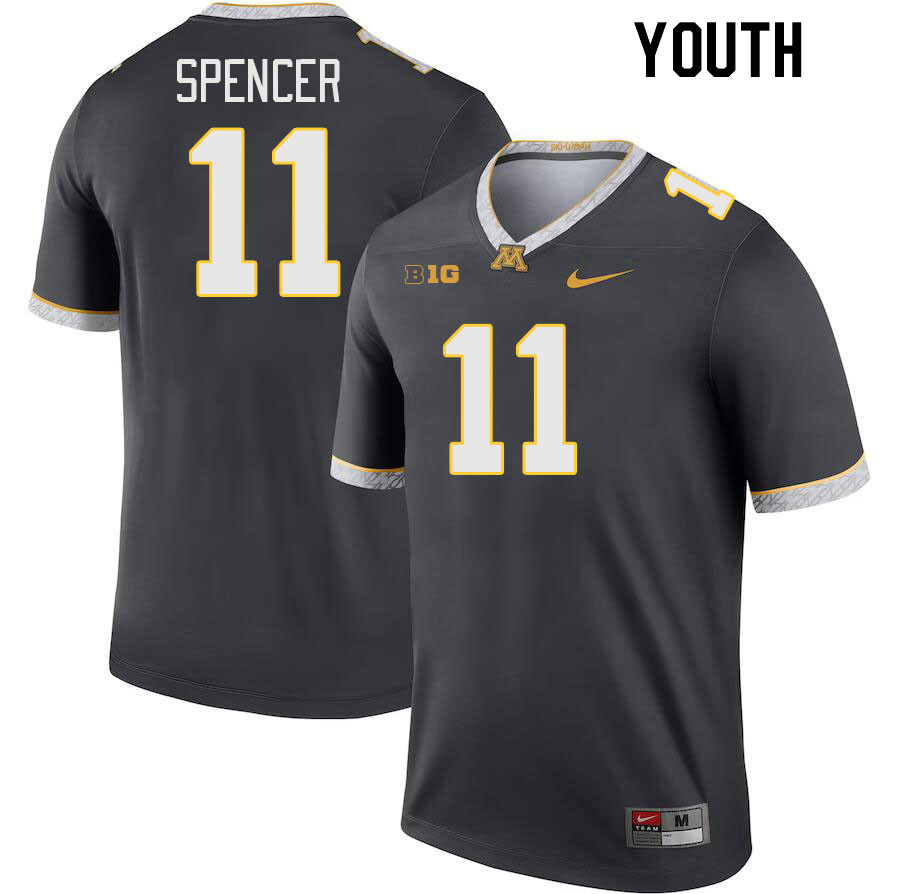 Youth #11 Elijah Spencer Minnesota Golden Gophers College Football Jerseys Stitched-Charcoal